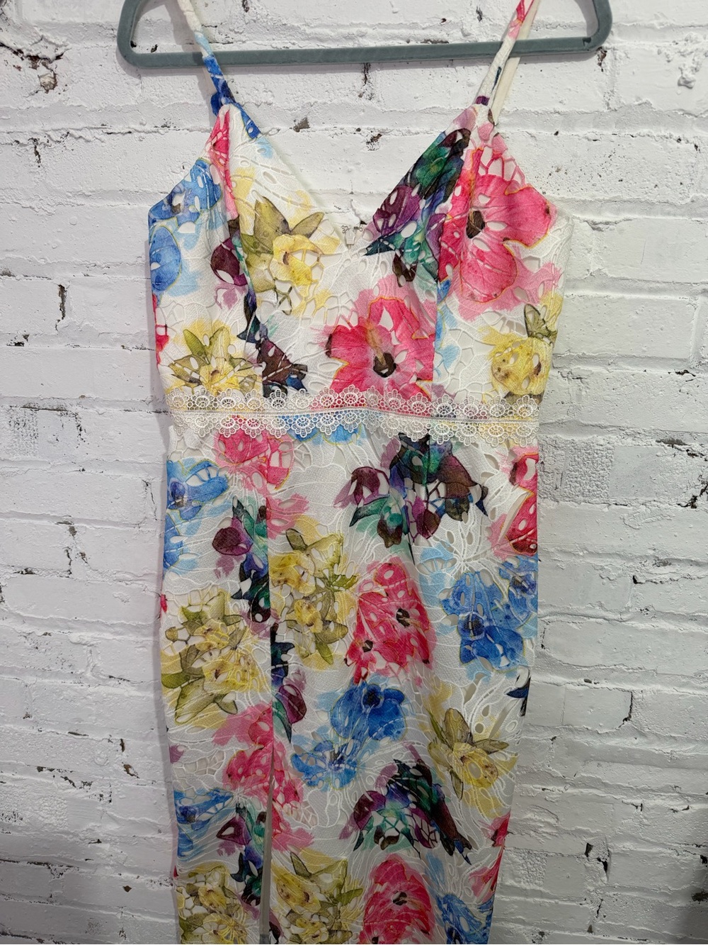 Dress the Population Floral Midi Dress Joelle Raspberry Lace Watercolor Size M - Picture 4 of 11